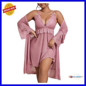 Plus Size Lace Robe Pajama Set Soft Nightwear Sleep Lounge